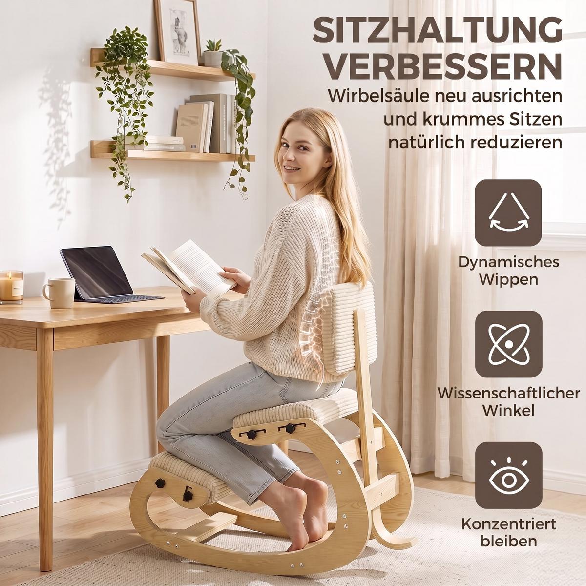 KNIESTUHL Cord Birken-Sperrholz Cremeweiß - Creme, Textil (54/86/98cm) - HOMCOM