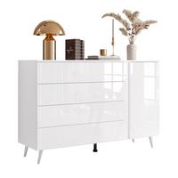 KOMMODE AURA II mit LED-Beleuchtung PUSH OPEN Beinfarbe – Chrom - Weiß, Holzwerkstoff (138/84/40.6cm) - Lookway