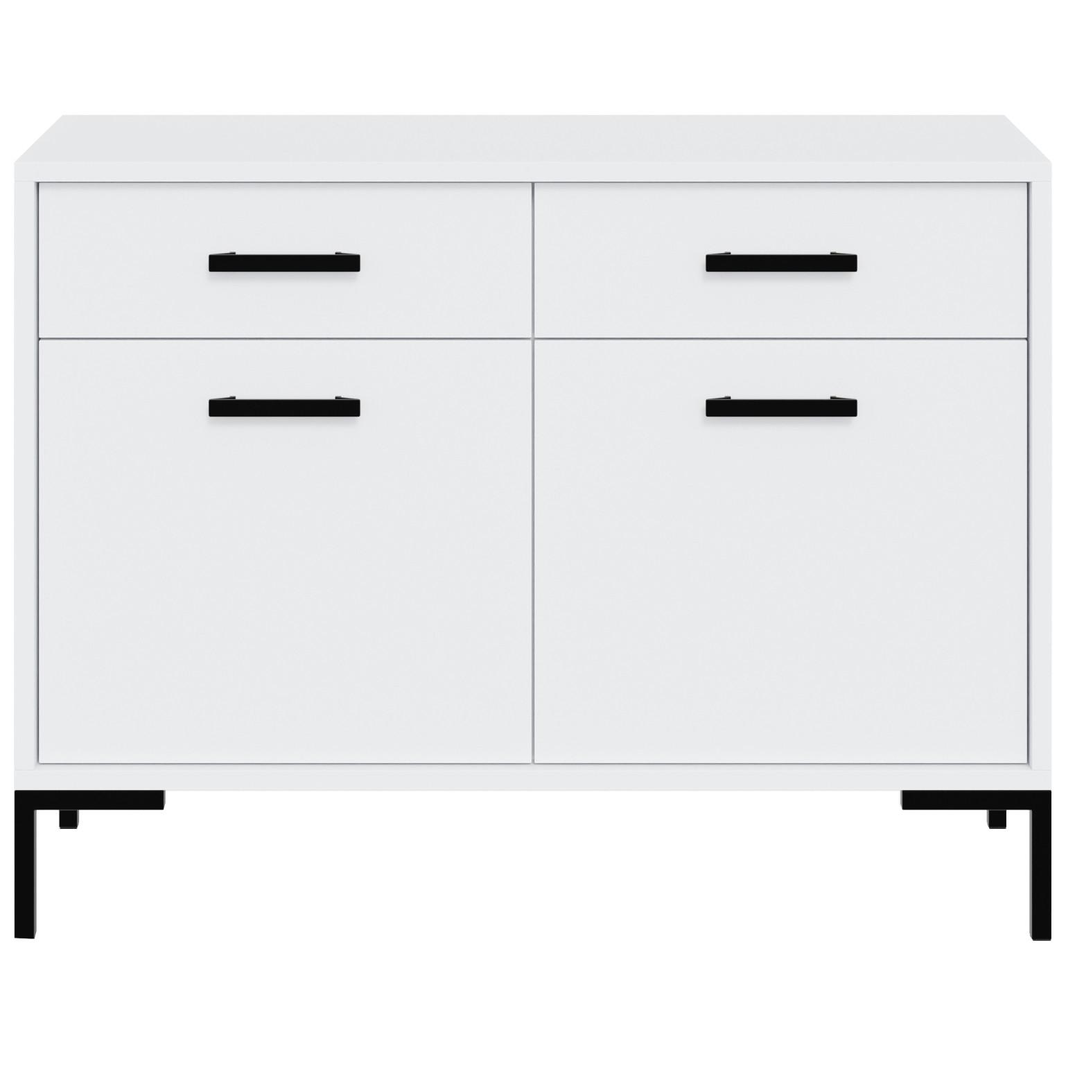 KOMMODE Selena mit 2 Türen und 2 Schubladen, Metallfüße, Selbstschließer, Weiß, 100 cm - Schwarz/Weiß, Holzwerkstoff/Metall (101/85/40cm) - Beautysofa