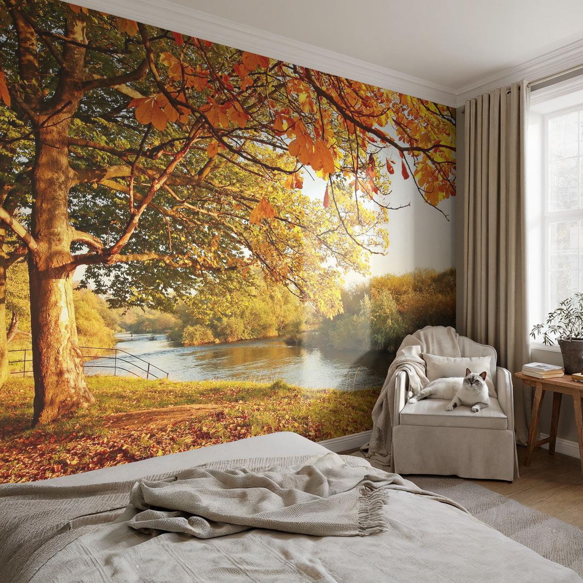 FOTOTAPETE 312x219 cm - Küstenherbst - Gelb, Textil (312/219cm) - Wallfluent