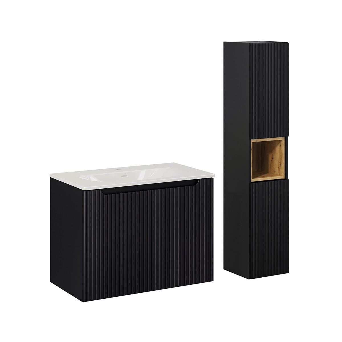 BADMÖBEL 80cm Riva 2er-Set Schwarz - Schwarz, Holzwerkstoff (80/57/40cm) - Petits-meubles