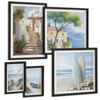 BILDER SET 5er Set - 50x50 cm & 20x30 cm & 40x60 cm Schwarzer Rahmen - Straßenblumen, Fahrrad bemalt - Schwarz, Kunststoff (40/60cm) - TULUP