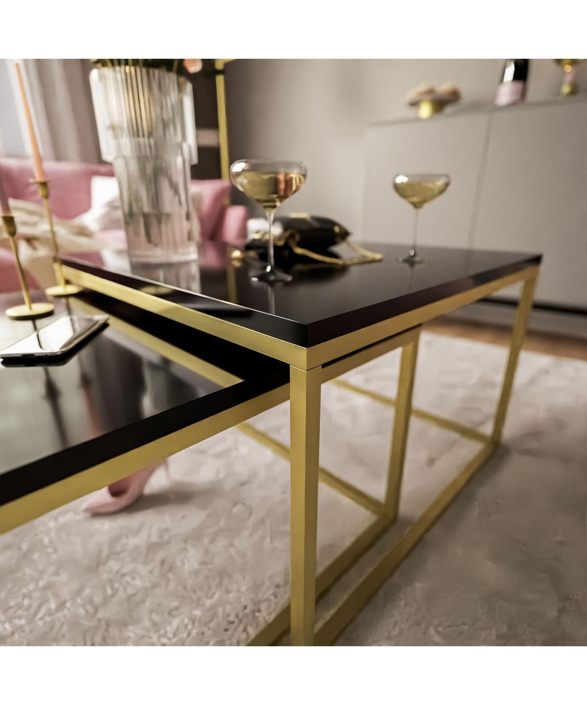 COUCHTISCH YOSHI 2in1 70/70/46 cm Gold matt / Schwarz hochglanz - Schwarz, Holzwerkstoff/Metall (70/70/46cm) - Lookway