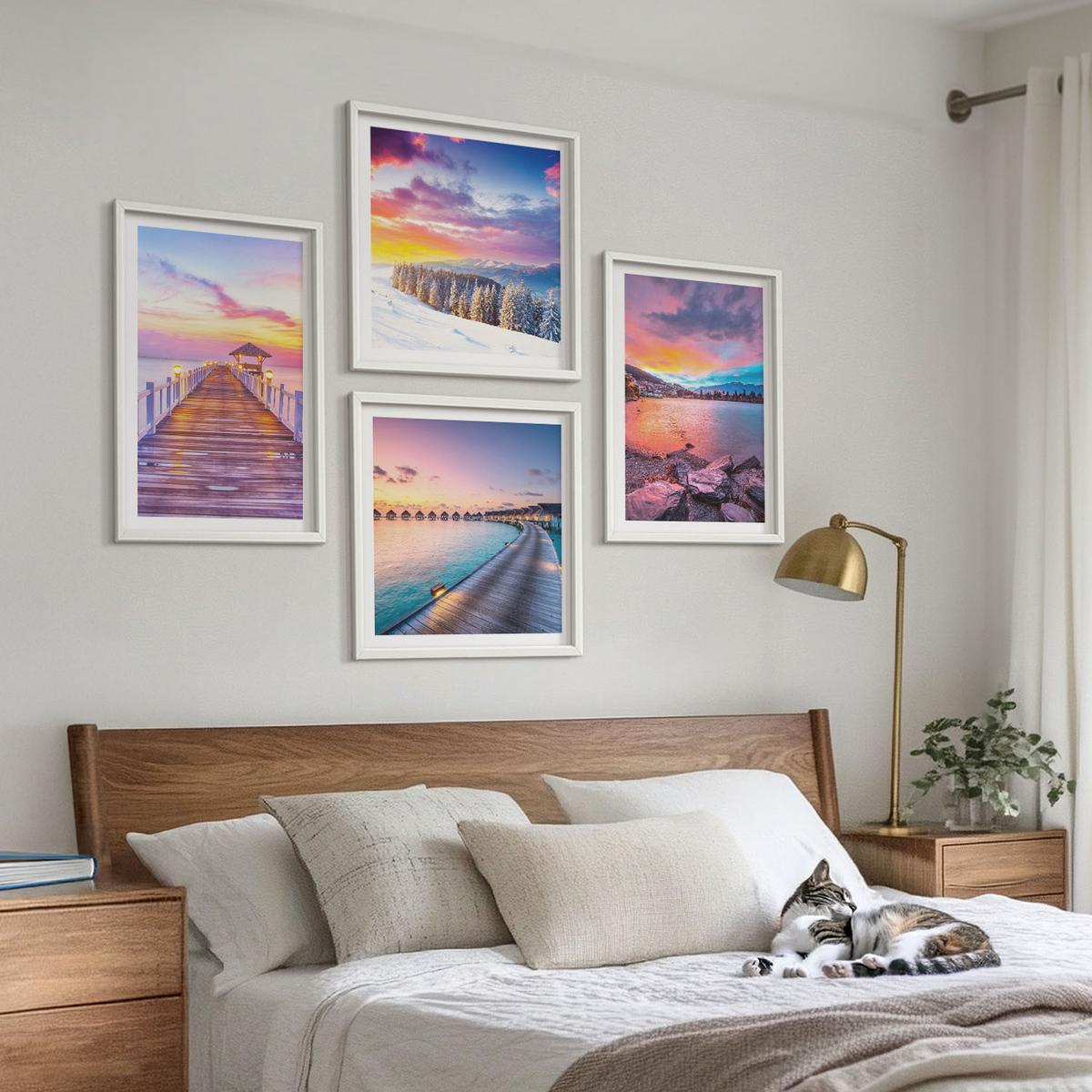 BILDER SET 4er Set - 50x50 cm & 40x60 cm Weißer Rahmen - Winterlandschaft des Pierbergs - Weiß, Kunststoff (50/50cm) - TULUP
