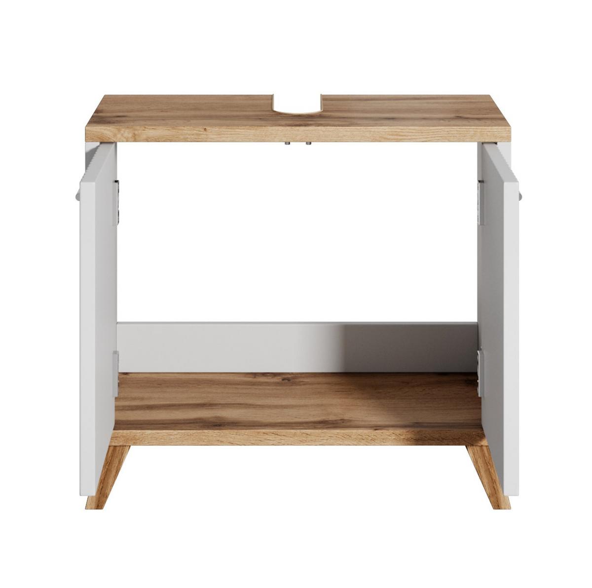 WASCHBECKENUNTERSCHRANK Colima 2 Schubladen Eiche mit Weiß - 60 x 28 x 54 cm - Weiß, Holz (60/54/28cm) - Badplaats
