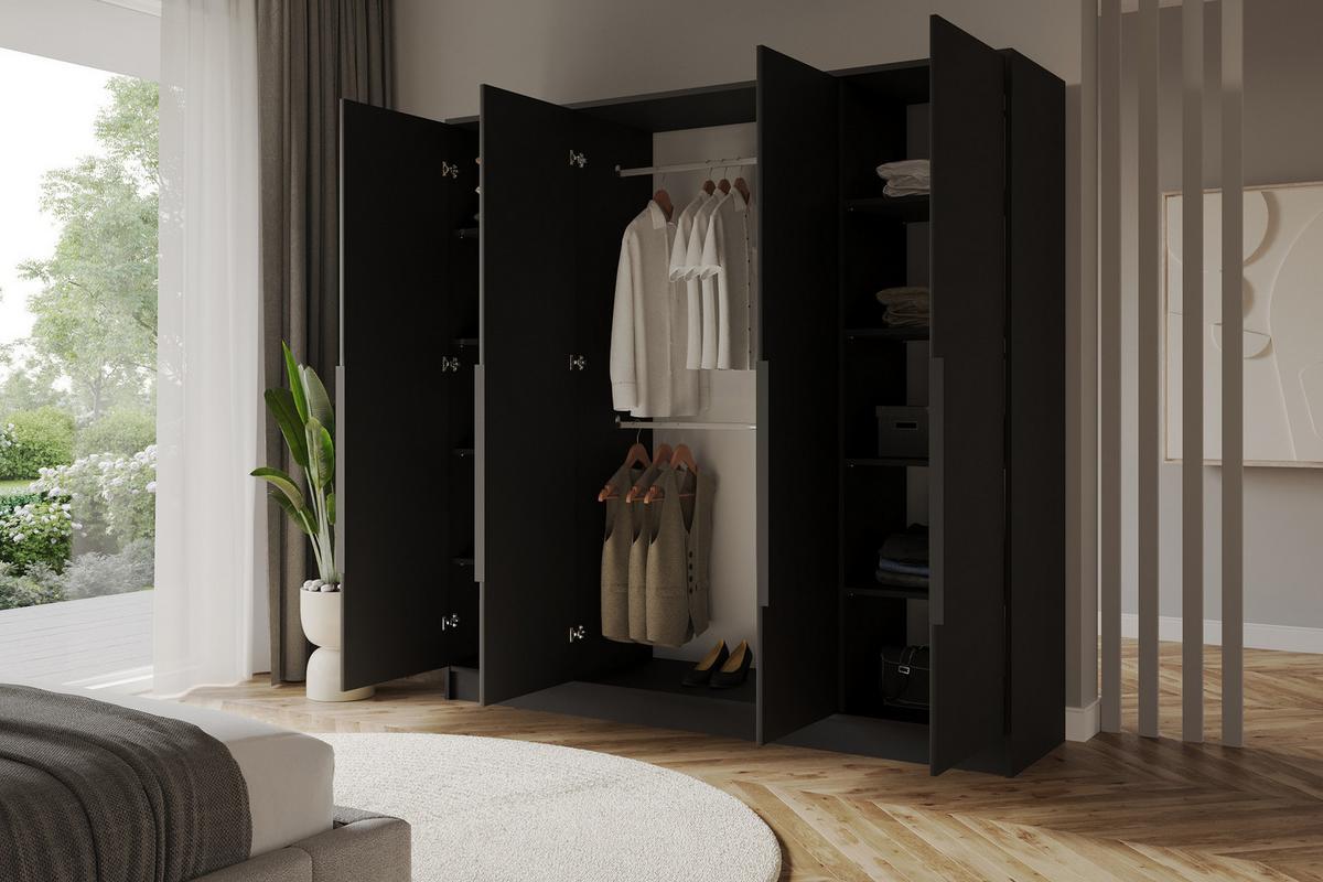 KLEIDERSCHRANK - PORTO - 200 - Schwarz - Schwarz, Holzwerkstoff (200/200/51cm) - ALTDECOR