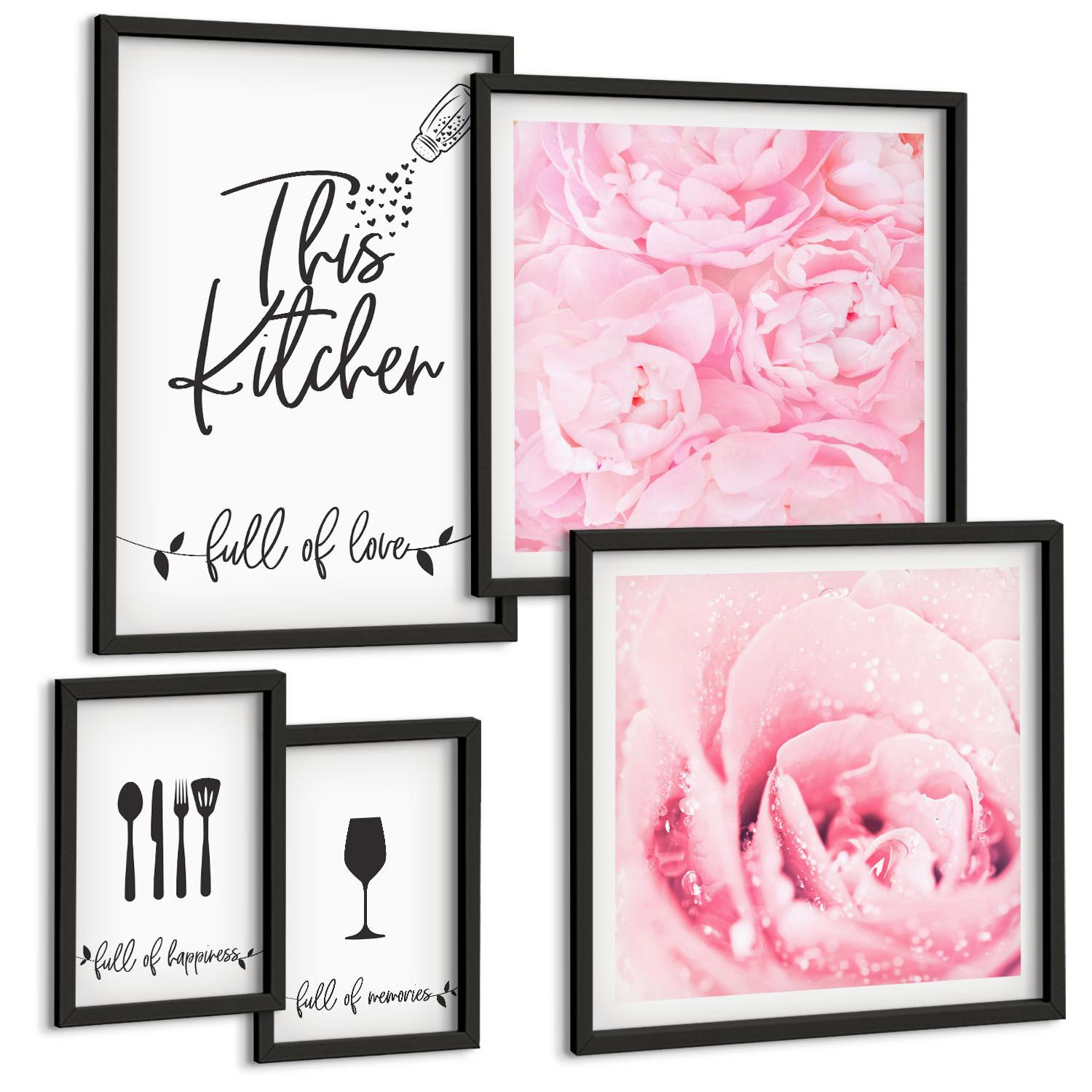 BILDER SET 5er Set - 50x50 cm & 20x30 cm & 40x60 cm Schwarzer Rahmen - Zen-Gemälde, Wassersteine, Buddha - Schwarz, Kunststoff (40/60cm) - TULUP