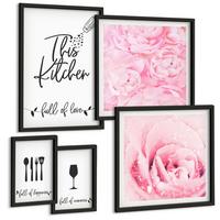 BILDER SET 5er Set - 50x50 cm & 20x30 cm & 40x60 cm Schwarzer Rahmen - Zen-Gemälde, Wassersteine, Buddha - Schwarz, Kunststoff (40/60cm) - TULUP