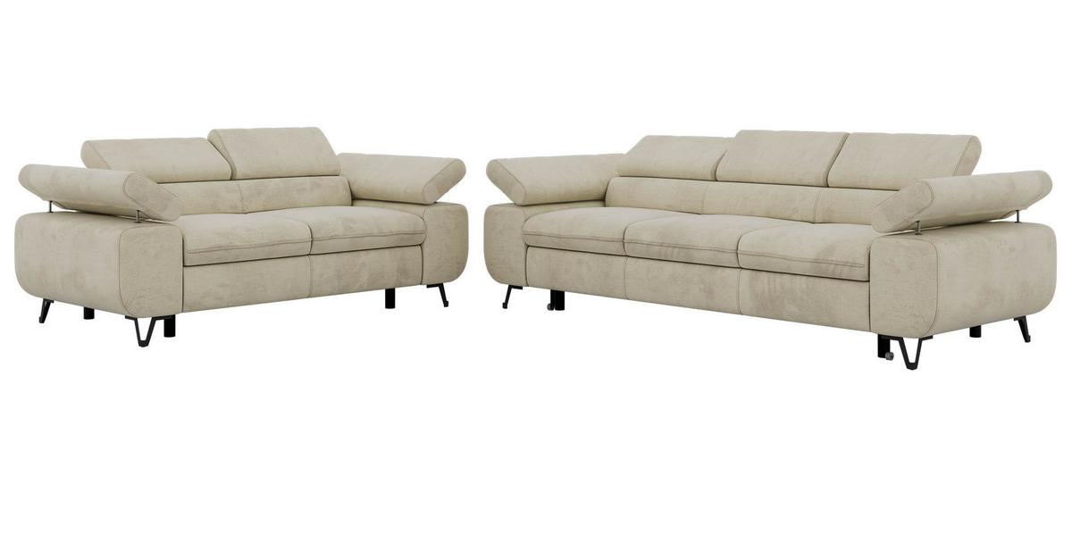 SITZGARNITUR PETERS 2+3 - Beige Velvet - Beige/Schwarz, Textil/Metall (262/76/99cm) - MKS
