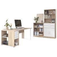 BÜROMÖBEL-SET Eiche, weiß, Kombination mit Schreibtisch, Container und Stauraumregal - Eichefarben/Schwarz, Holzwerkstoff/Kunststoff (80/150/104cm) - Parisot Meuble