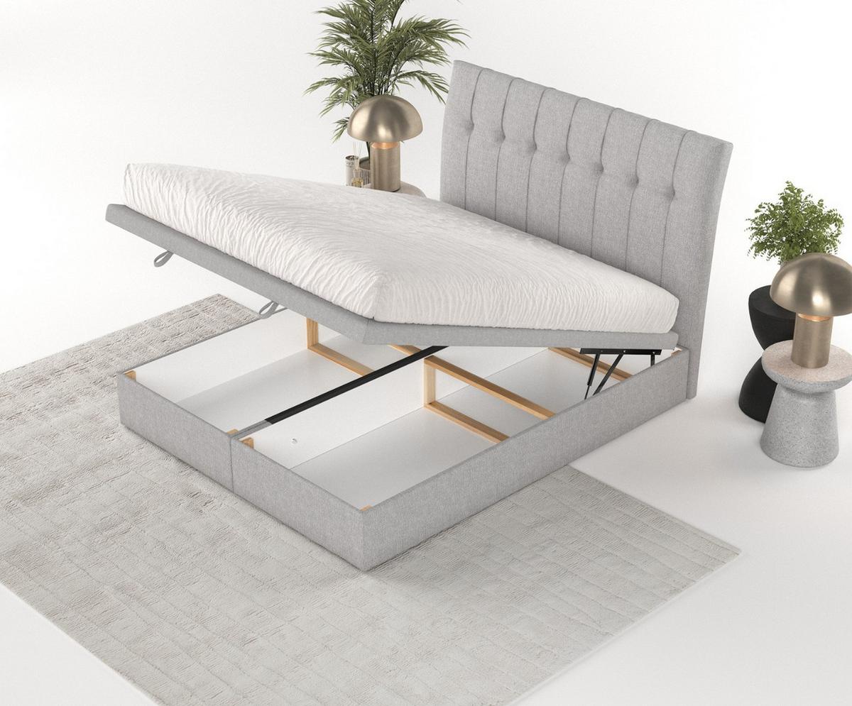 POLSTERBETT Kelsea mit Stauraum 120/200 cm Grau im Megan Stoff - Schwarz/Grau, Holz/Holzwerkstoff (120/200cm) - AltaBeds