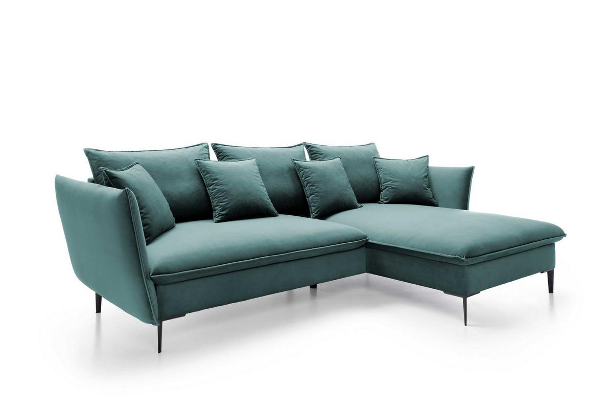ECKSOFA SOLE Grün Plüsch-Stoff mit Schlaffunktion - Grün, Holz (258/167cm) - MASSENO