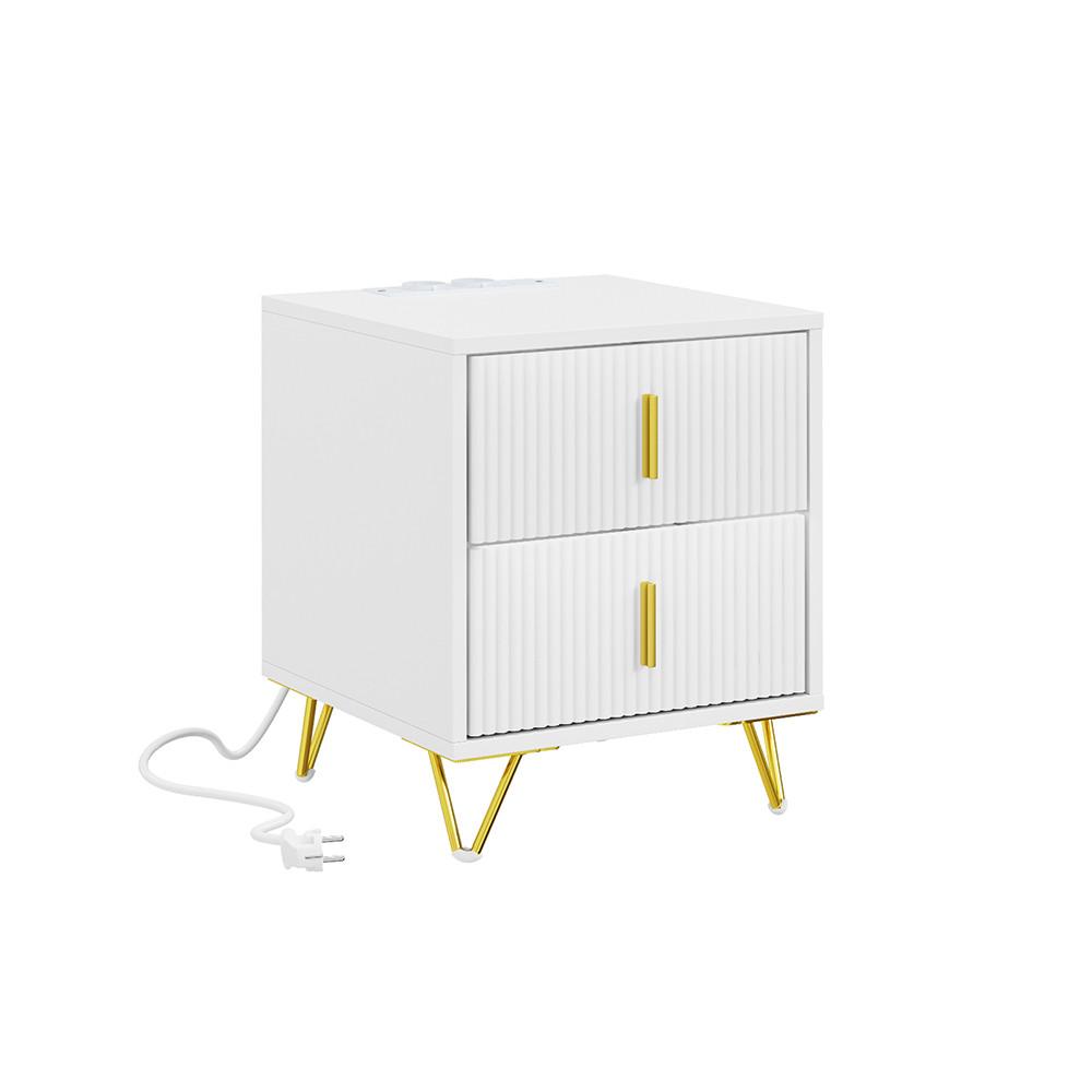 NACHTTISCH mit Schubladen und Steckdosen FBT115-E-W - Ahornfarben, Fell (40/47/40cm) - SoBuy