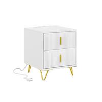NACHTTISCH mit Schubladen und Steckdosen FBT115-E-W - Ahornfarben, Fell (40/47/40cm) - SoBuy