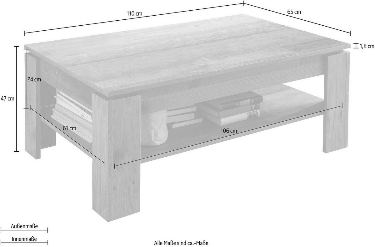 COUCHTISCH Used Wood Altholz 110 x 65 cm, Wohnzimmer Tisch mit Ablage - Braun/Grau, Holzwerkstoff (65/110/47cm) - Top.Furn