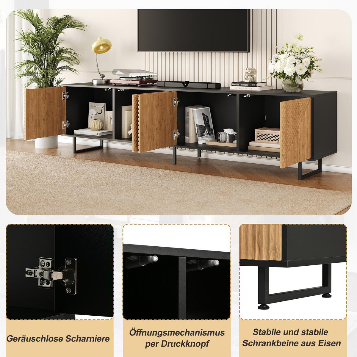 TV-LOWBOARD holzwerkstoff in natur & schwarz mit metallgestell, 4 türen - Naturfarben, Holzwerkstoff (180/50/40cm) - Urban Meuble