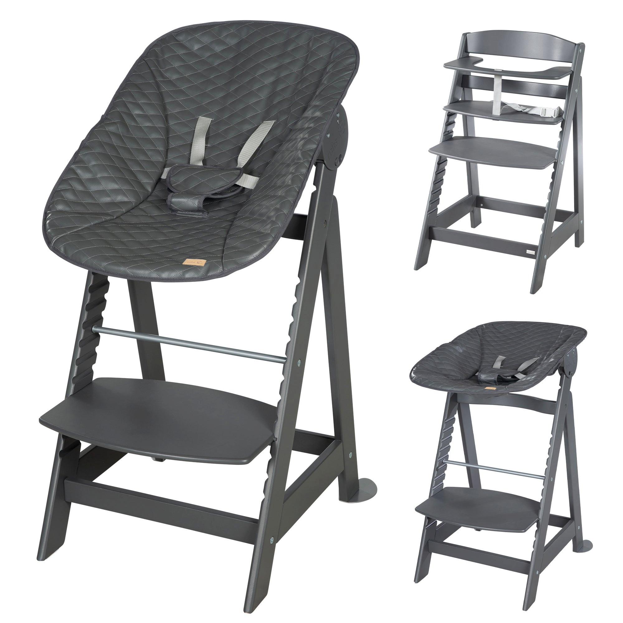 BABYHOCHSTUHL Born Up Luxe mit Neugeborenenaufsatz Anthrazit - Anthrazit, Holzwerkstoff/Textil (46/94/66.5cm) - Roba
