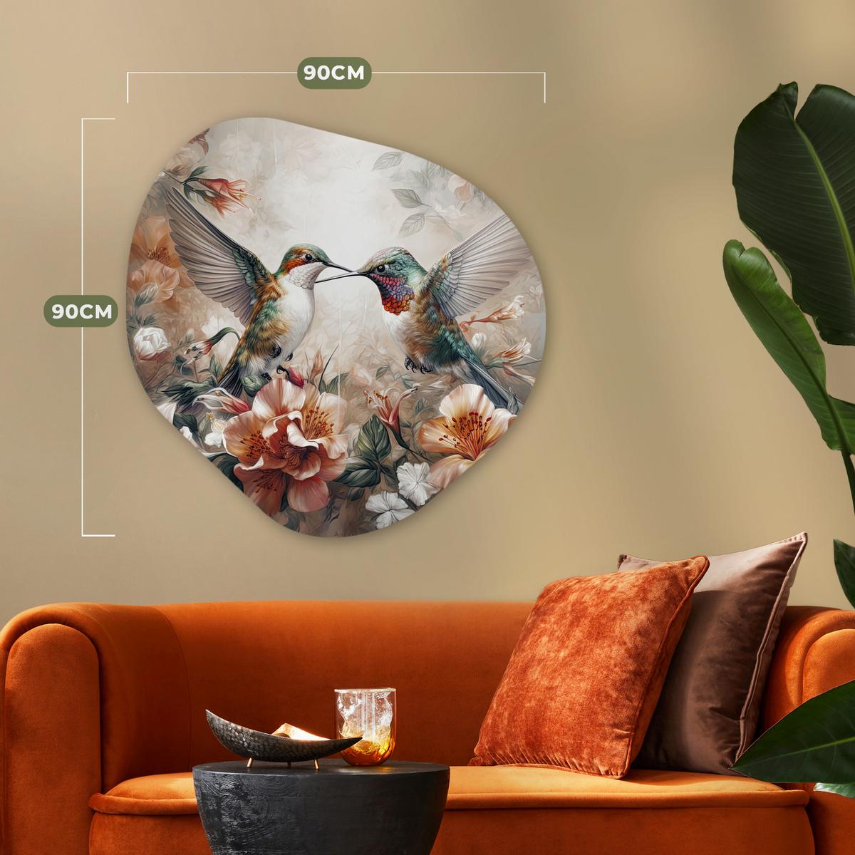 WANDBILD Kolibri - Vögel - Blumen - Natur Room Decor 90x90 cm - Altrosa, Kunststoff (90/90cm) - MuchoWow