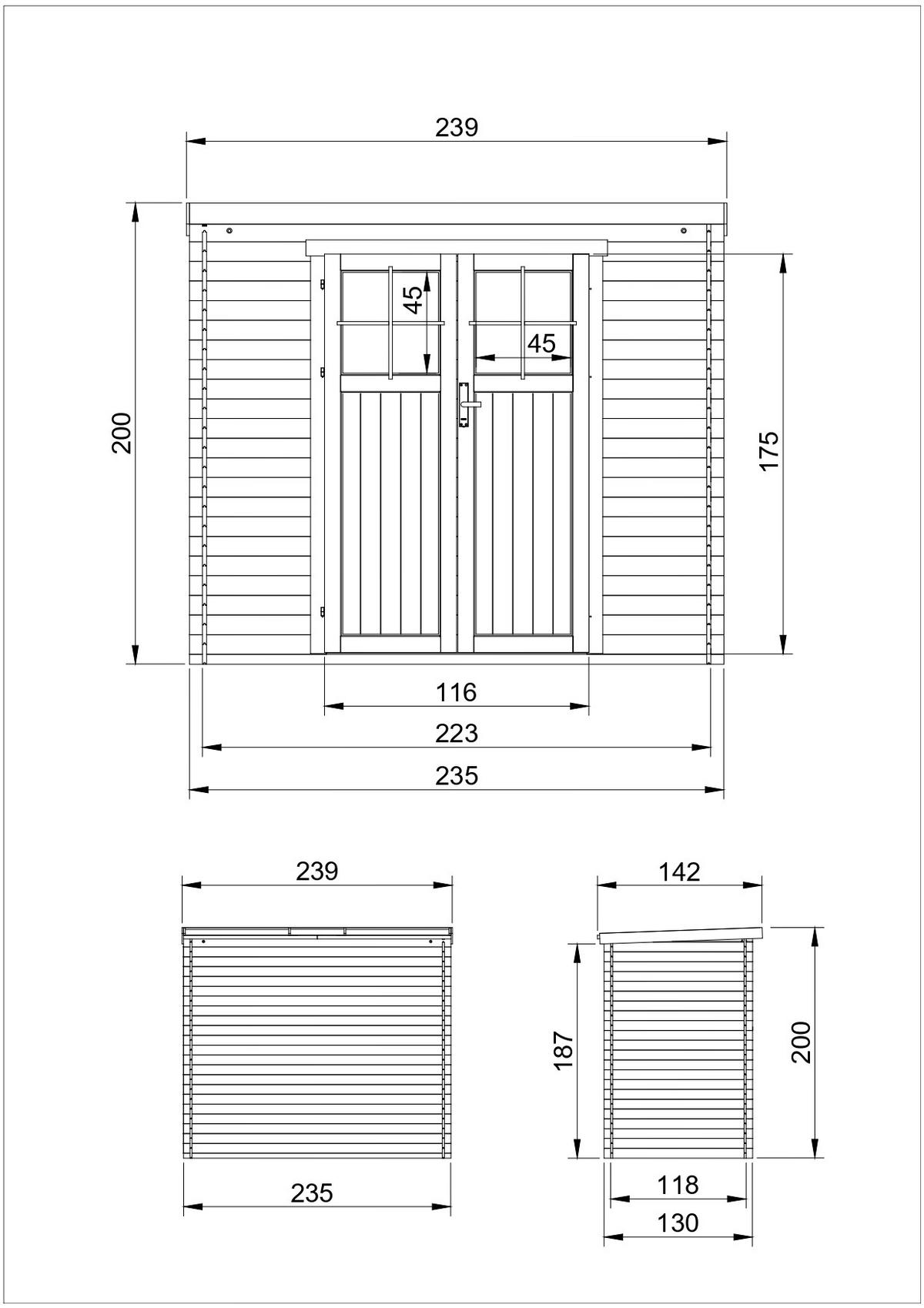 HOLZ-GARTENHAUS mit hochwertige abschließbare Tür - B239xL142xH200 cm/ 2,63 m2 - M310F - Beige, Holz (239/200/142cm) - Timbela