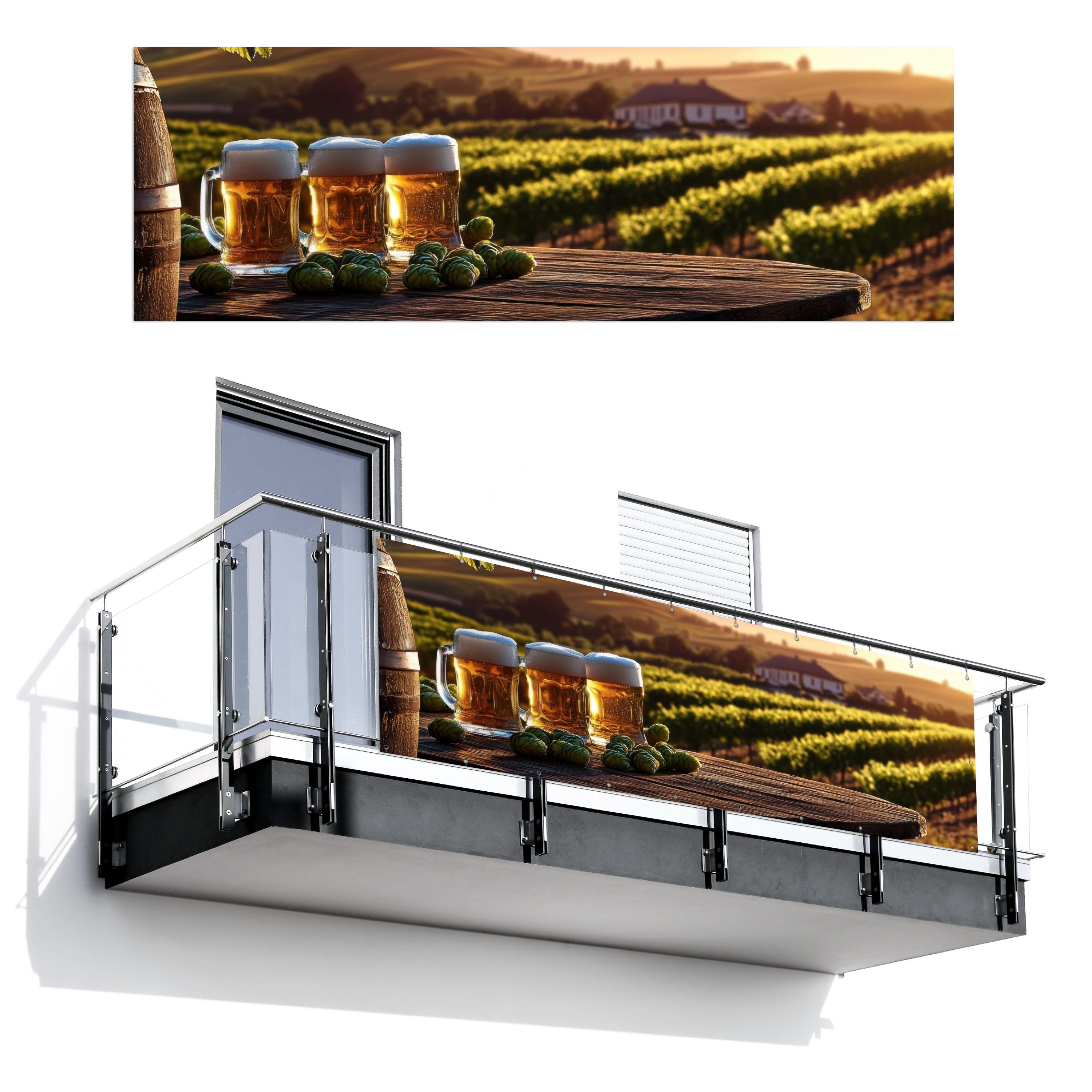 BALKON-SICHTSCHUTZ Bier - Hopfen - Landschaft Windschutz 300x100 cm - Grün, Kunststoff (300/100cm) - MuchoWow