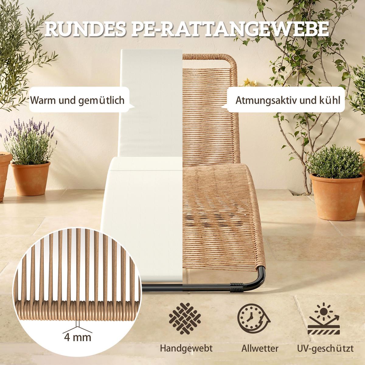 RATTAN-SONNENLIEGE Stahl PE-Rattan Cremeweiß - Creme/Weiß, Textil/Metall (57/80/175cm) - Outsunny