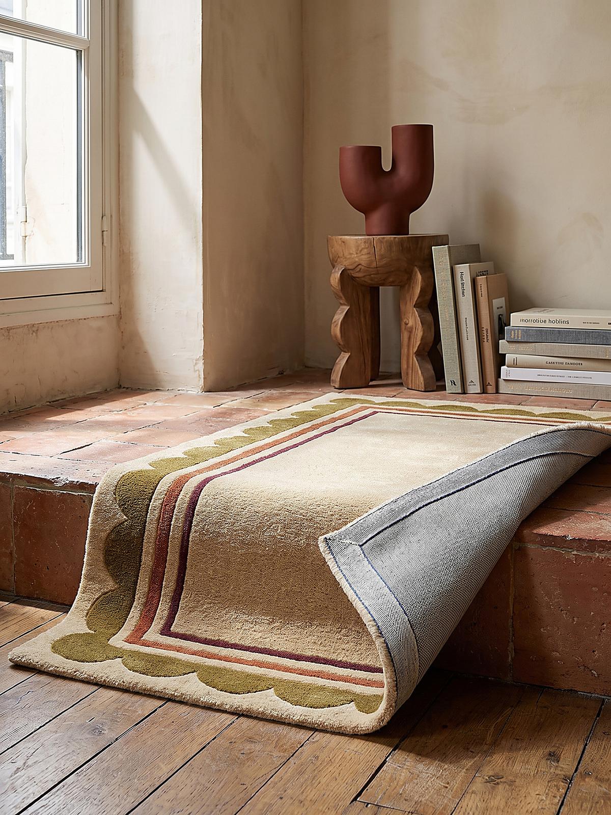 TEPPICH aus Wolle, handgetuftet, WENSUM, in Beige-Multicolor, Scallop-Bordüre, 120 x 170 cm - Beige, Textil (120/170cm) - KADIMA DESIGN