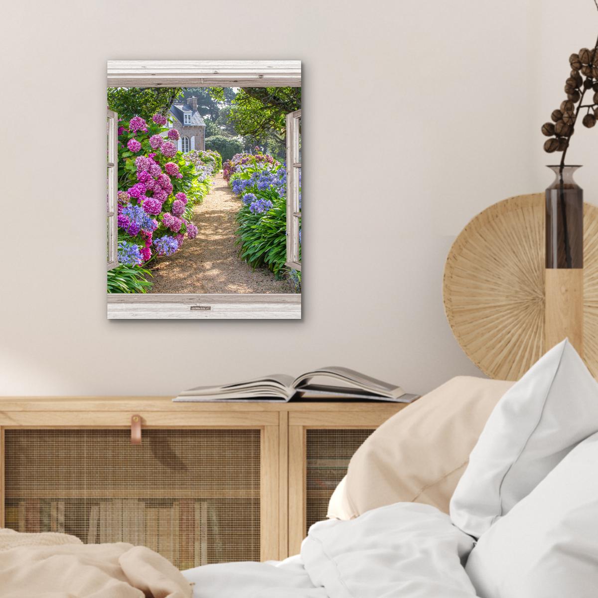 METALLBILD Hortensie - Durchsichtig - Blumen - Sommer - Lila - Weg 30x40 cm - Lila, Metall (30/40cm) - MuchoWow