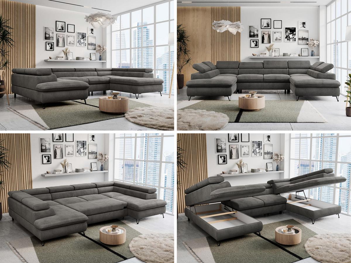 WOHNLANDSCHAFT PETER U Velvet Dunkelgrau - Dunkelgrau/Schwarz, Textil/Metall (346/76/208cm) - MKS