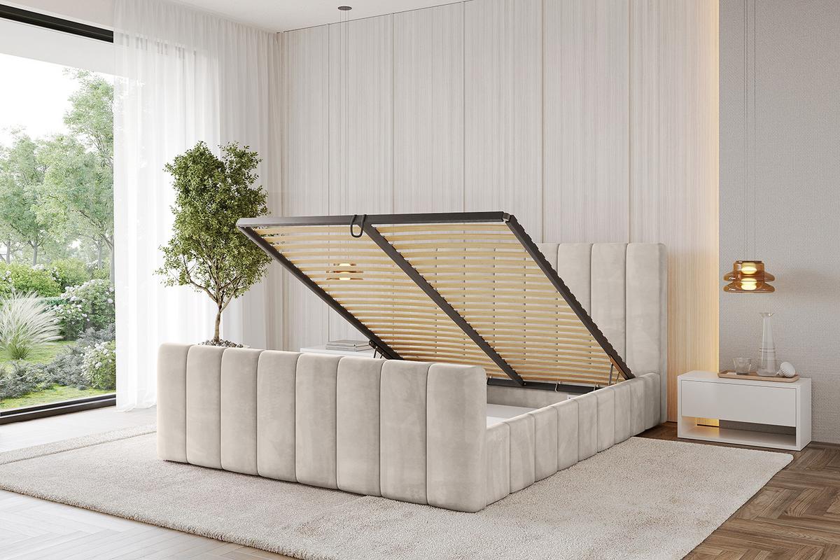 POLSTERBETT mit Bettkasten, Fußteil und Lattenrost, Boxbett ohne Matratze - FINO-Z 180x200 Beige - Beige, Holzwerkstoff/Textil (180/200cm) - ALTDECOR