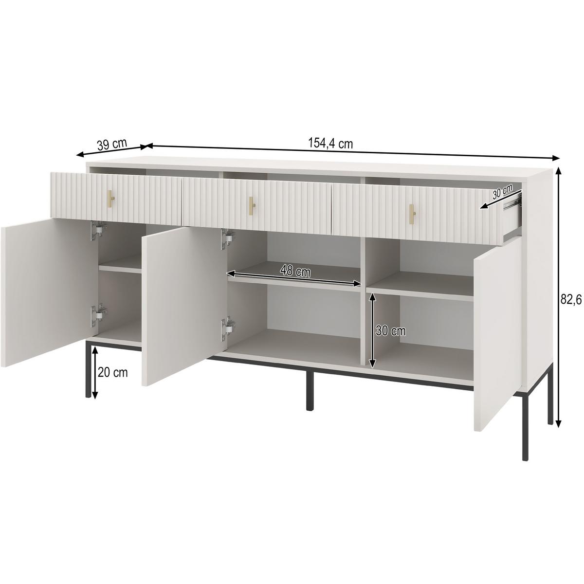KOMMODE Marvello mit 3 Türen und 3 Schubladen, Kaschmir+Schwarz - Kaschmir/Schwarz, Holzwerkstoff/Metall (154/83/39cm) - Beautysofa