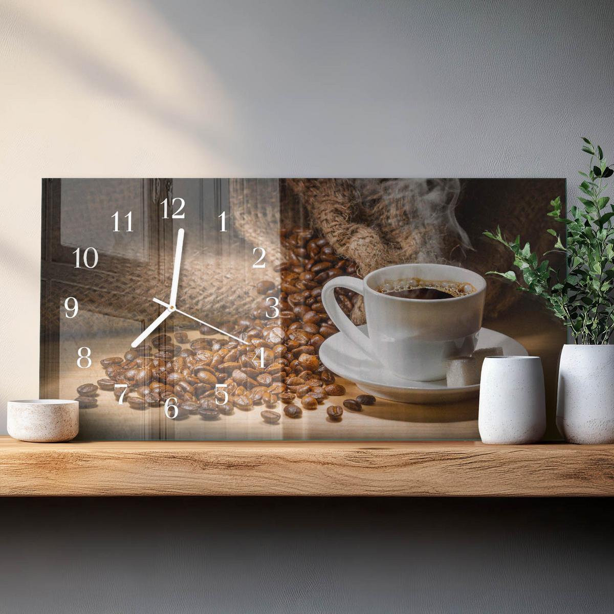 WANDUHR aus Glas 60x30 cm - Kaffee - Braun, Glas (60/30/0.4cm) - TULUP