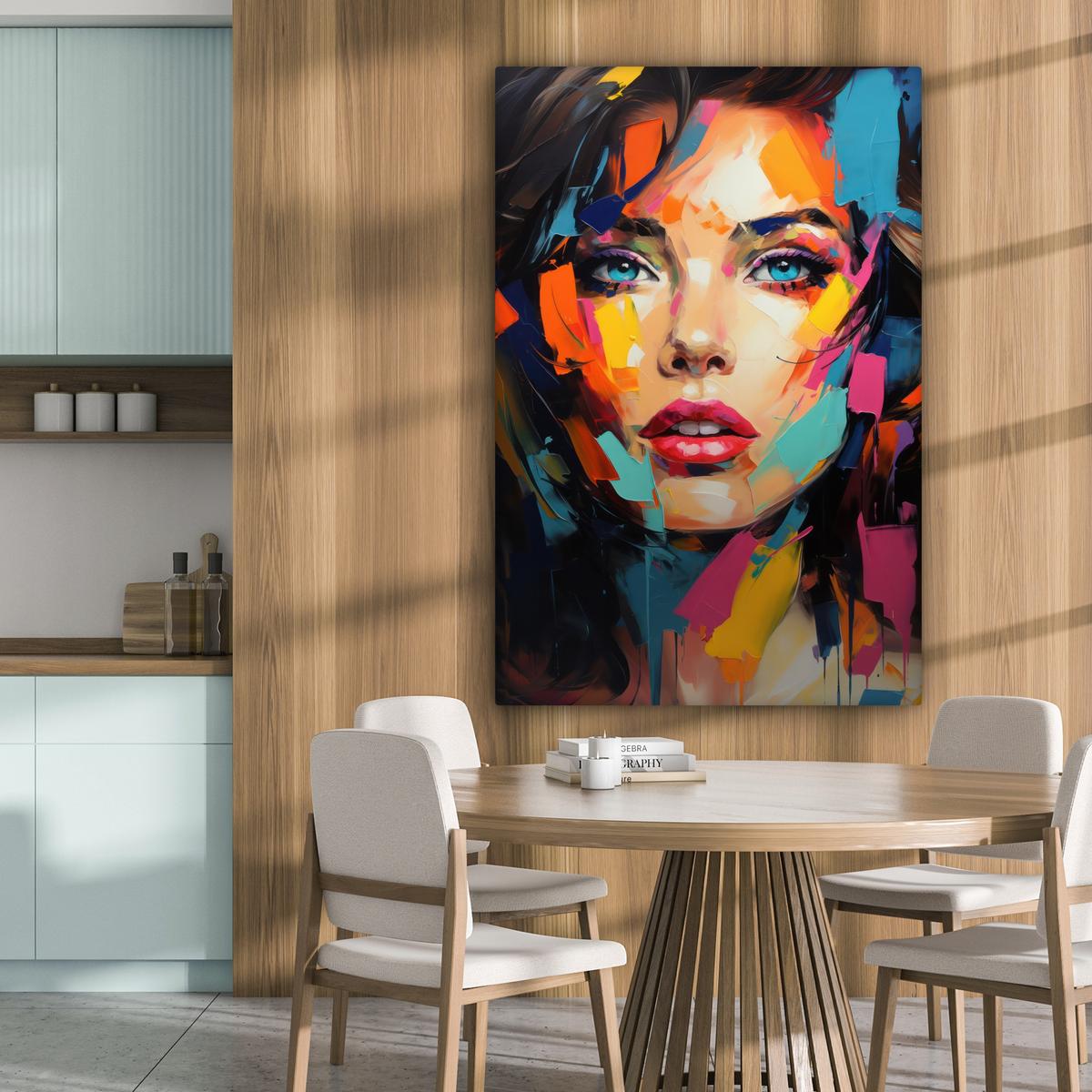 LEINWANDBILD Frau - Porträt - Farbenfroh - Kunst Deko XXL 80x120 cm - Multicolor, Textil (80/120cm) - MuchoWow