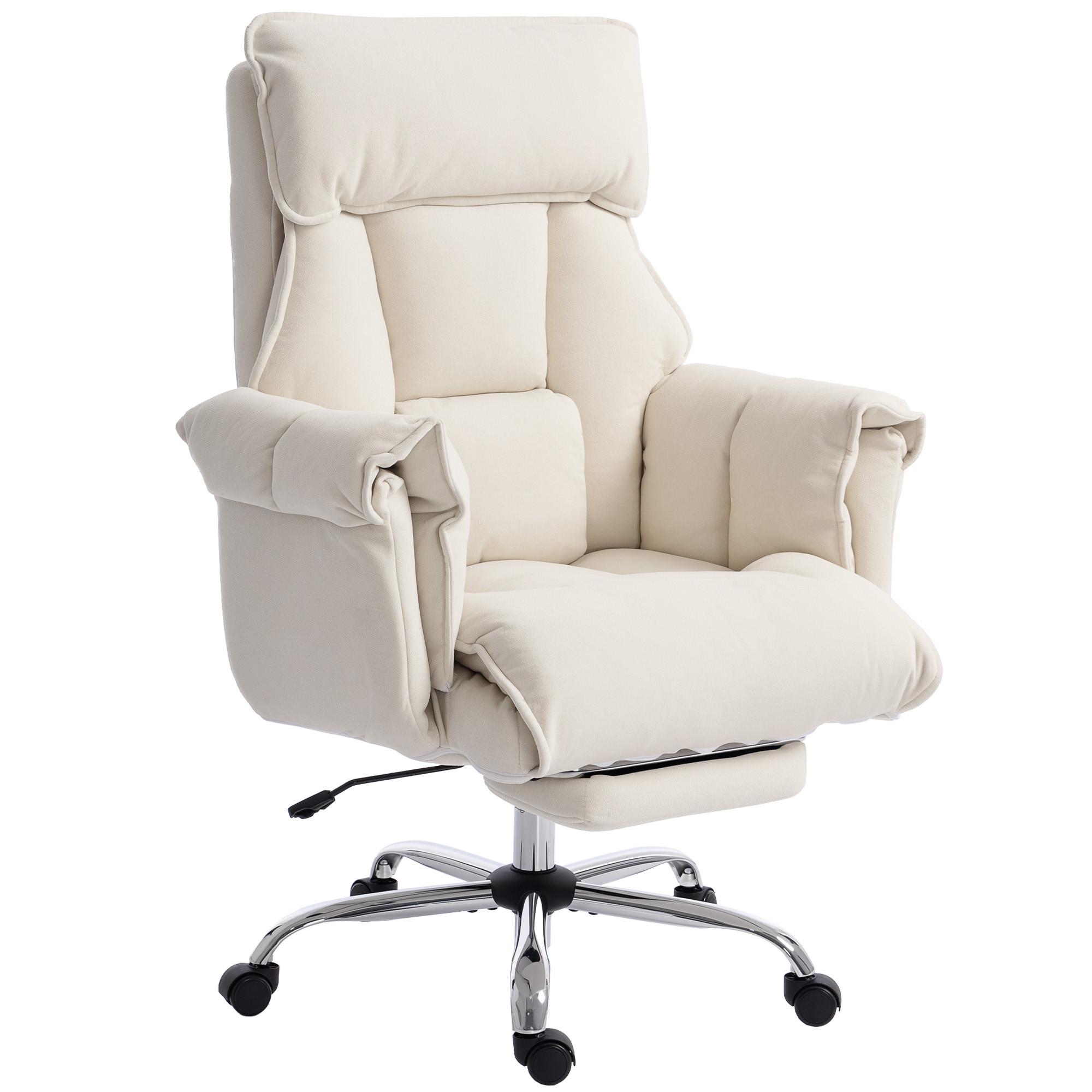 BÜROSTUHL Schneeflanell Cremeweiß - Silberfarben/Creme, Textil/Metall (80/114/80cm) - HOMCOM