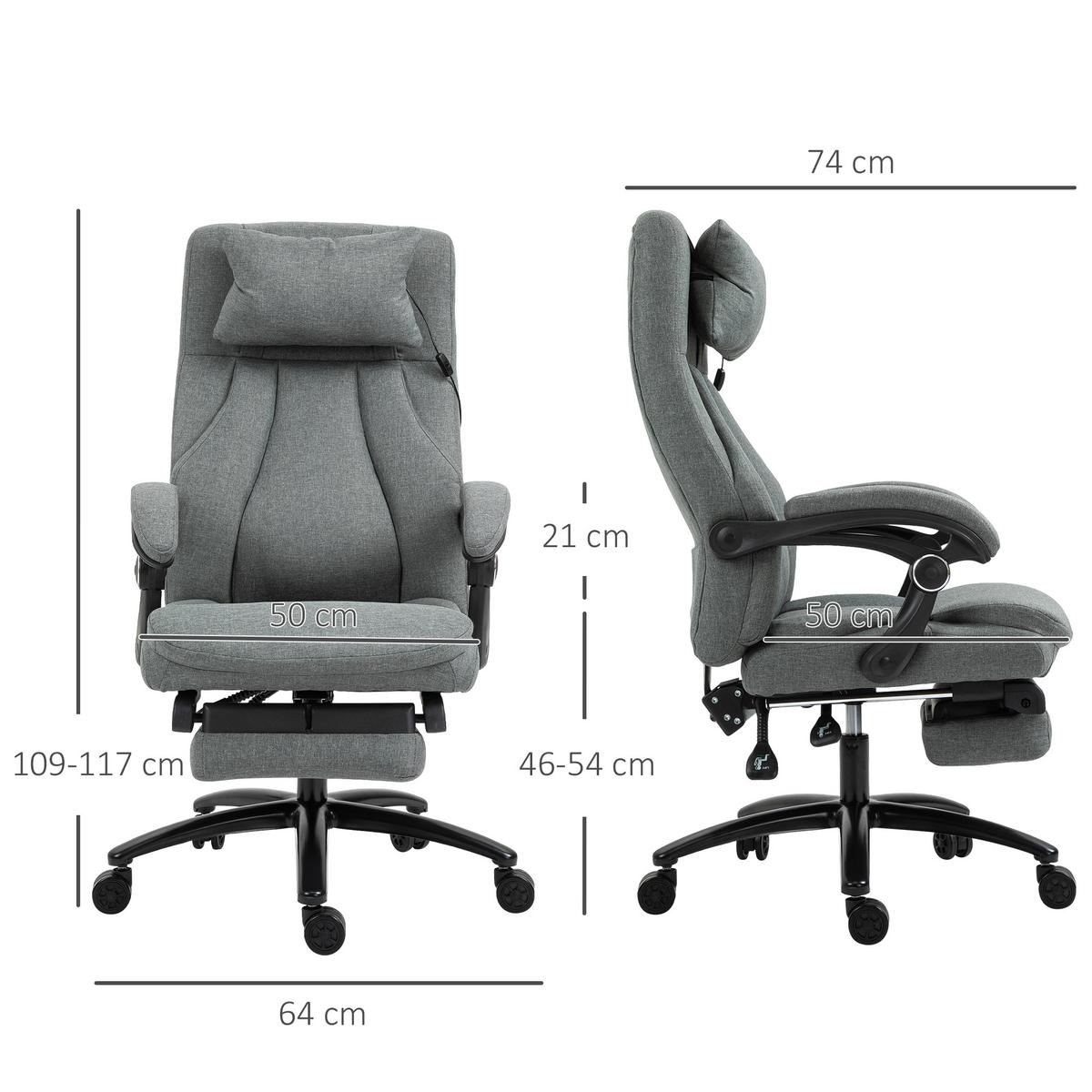 MASSAGEBÜROSTUHL Drehstuhl mit Fußstütze höhenverstellbar Leinen-Gefühl Grau - Grau, Kunststoff (74/117/64cm) - Vinsetto