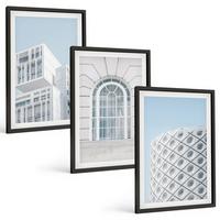 BILDER SET 3er Set - 40x60 cm Schwarzer Rahmen - Moderne Architekturgeometrie - Schwarz, Kunststoff (40/60cm) - TULUP