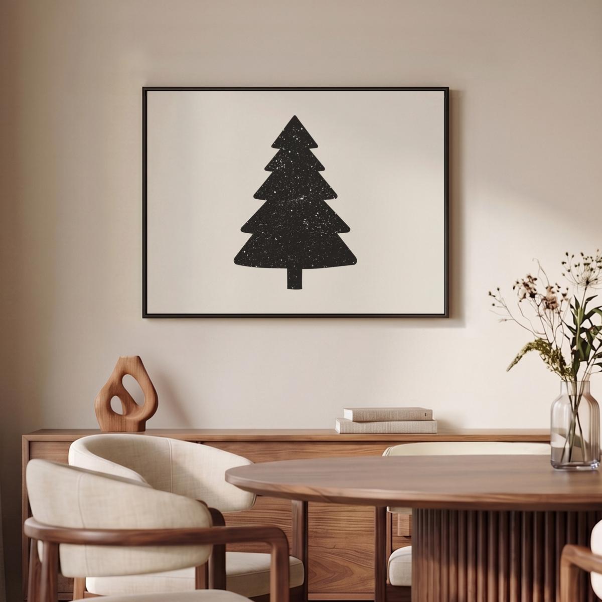 LEINWAND Bilder mit Rahmen - Weihnachtsbaum - Schwarz - Urlaub - Beige - 70x50 - Schwarz, Textil (70/50cm) - MuchoWow