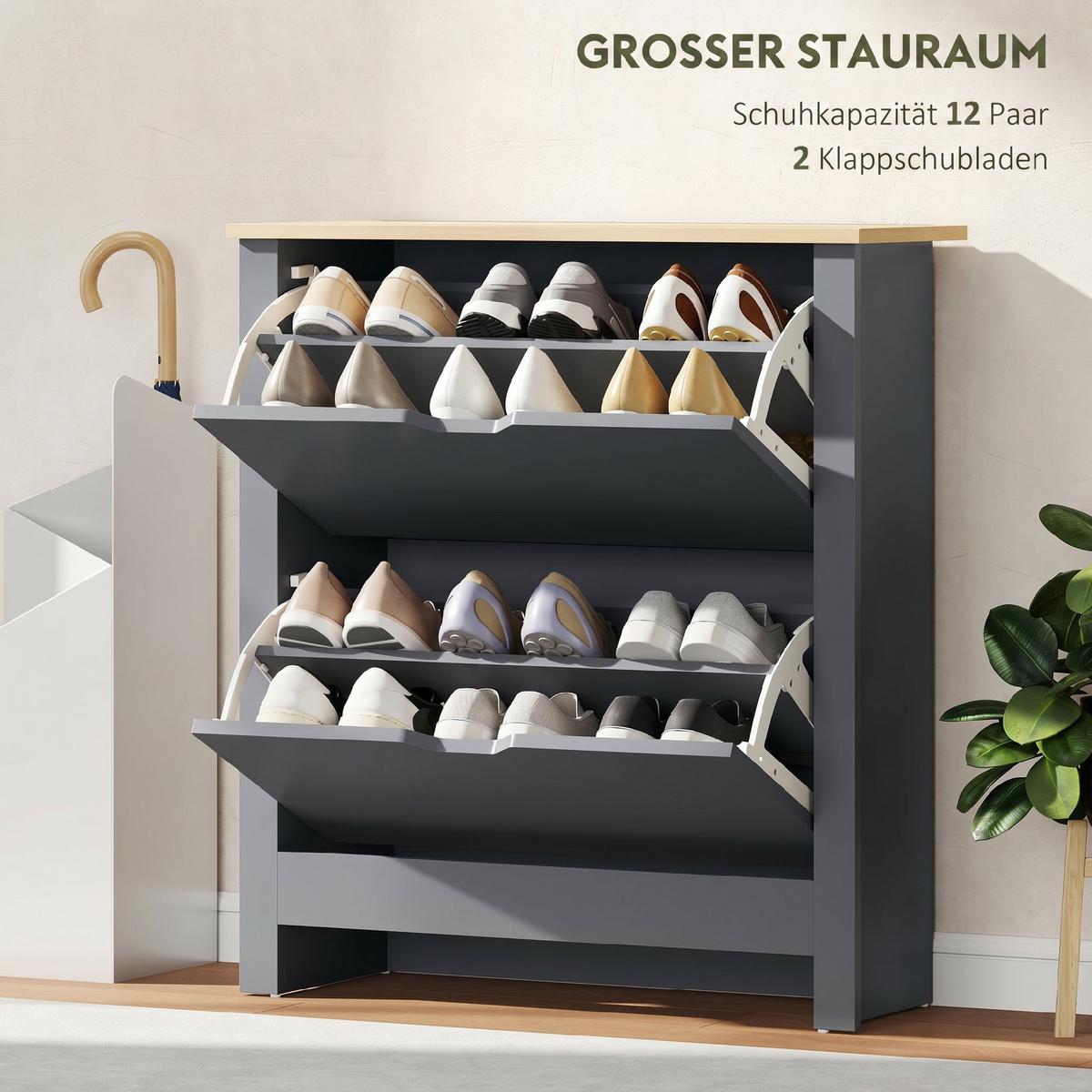 SCHUHSCHRANK Spanplatte Dunkelgrau - Dunkelgrau/Grau, Holzwerkstoff/Kunststoff (26/80/72cm) - HOMCOM