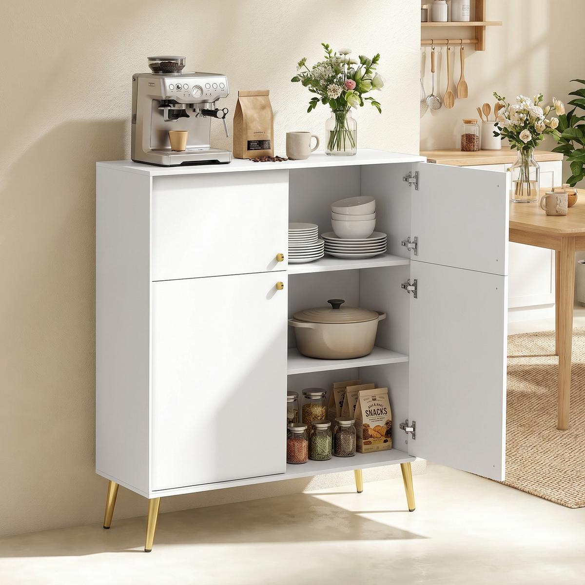 SIDEBOARD Spanplatte Metall Cremeweiß - Goldfarben/Creme, Holzwerkstoff/Metall (40.5/122.4/105.4cm) - HOMCOM