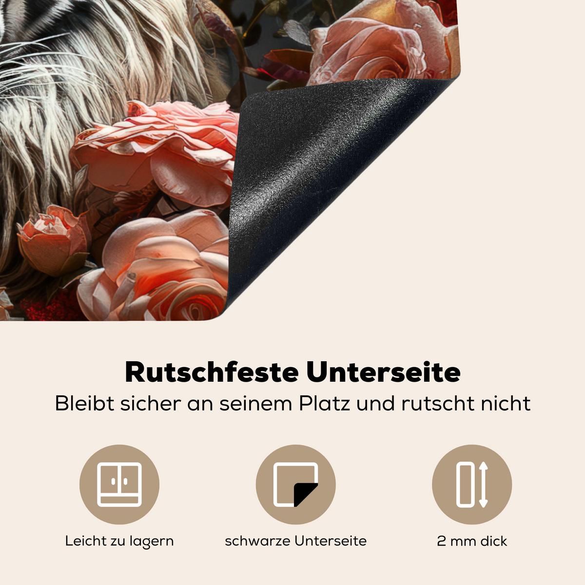HERDABDECKPLATTE Tiger - Tier - Natur - Floral - Botanisch Induktionsschutz 81.6x52.7 cm - Orange, Kunststoff (81.6/52.7/0.2cm) - MuchoWow