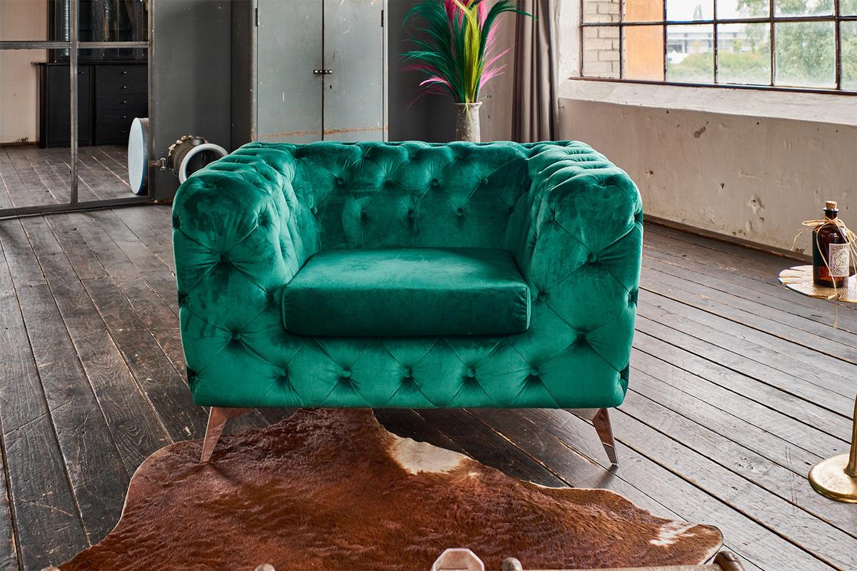 CHESTERFIELD-SESSEL NARLA Grün Velvet - Silberfarben/Grün, Textil/Metall (120/71/87cm) - KAWOLA