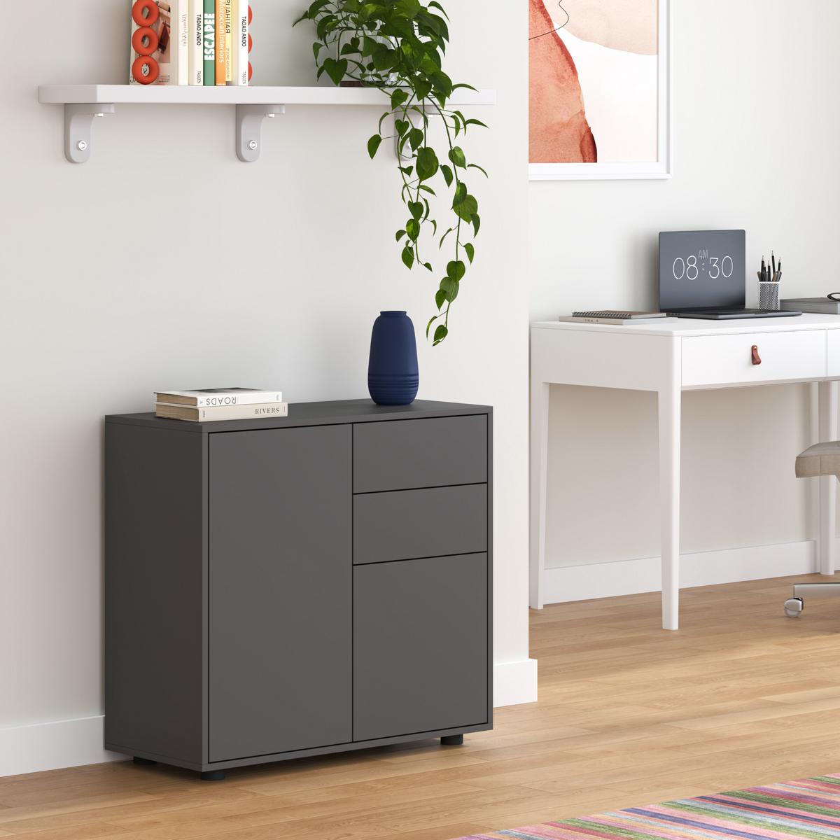 SIDEBOARD Paarl - Dunkelgrau, Holzwerkstoff (79/74/36cm) - [en.casa]