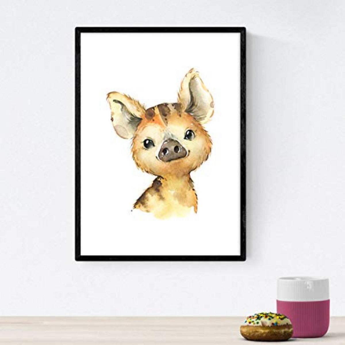 POSTER Set mit 4 Tiger Mofeta Hiena Waschbär A3 Schwarzer Rahmen - Schwarz, Papier (29.7/3cm) - Nacnic