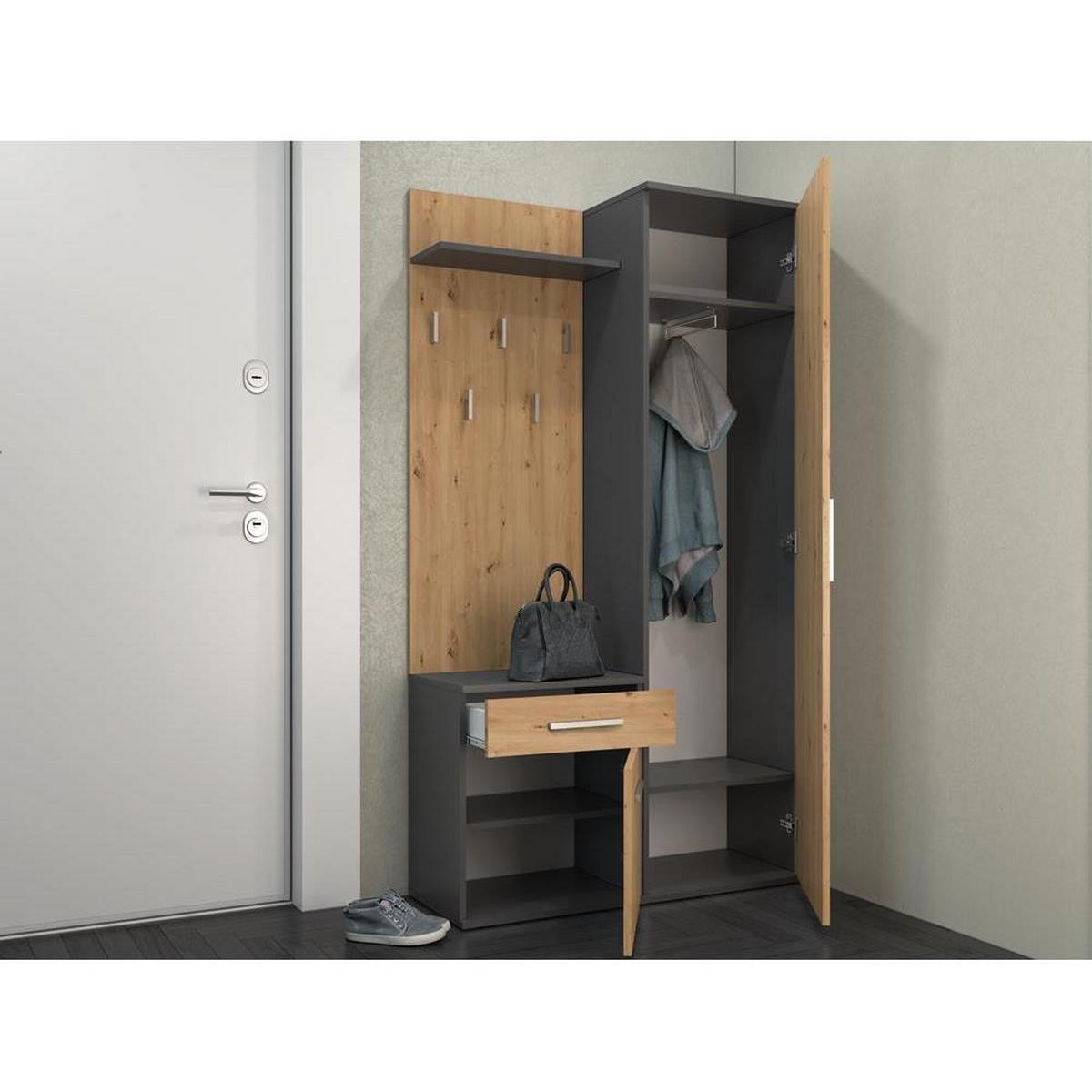 GARDEROBE Fiora 100/180/35 anthrazit+eiche artisan - Chromfarben/Anthrazit, Holzwerkstoff/Kunststoff (100/180/35cm) - Beautysofa