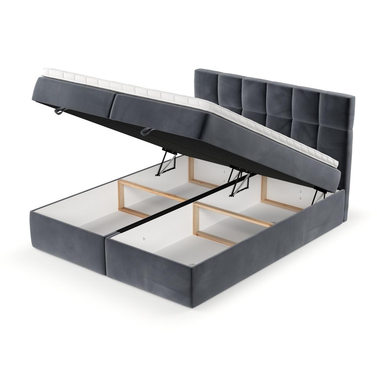 BOXBETT Savio 140/200 cm Dunkelgrau im Kronos Stoff - Dunkelgrau/Schwarz, Holz/Holzwerkstoff (140/200cm) - AltaBeds