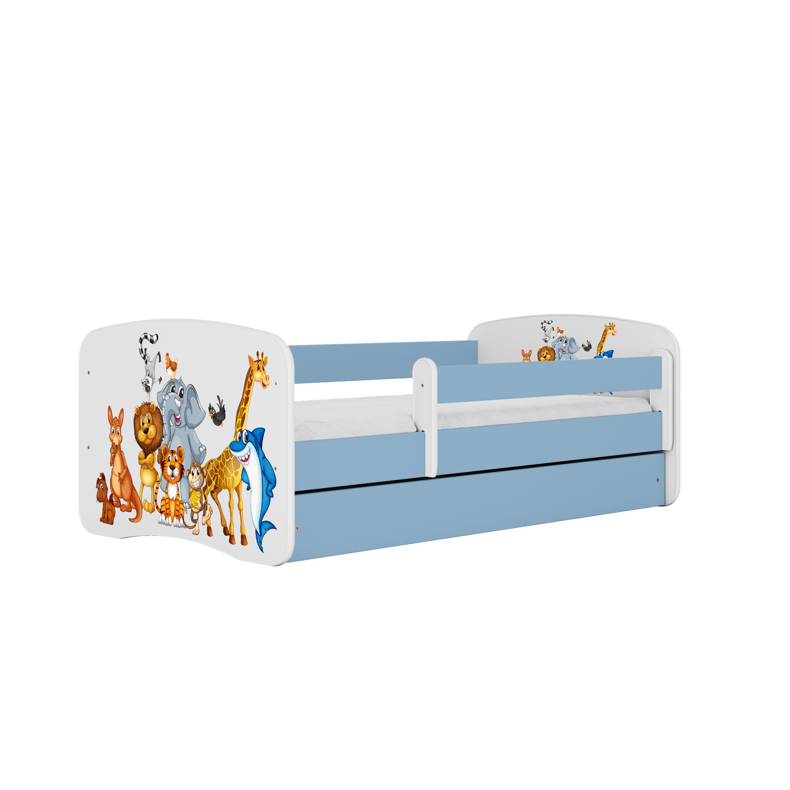 KINDERBETT Tiere mit Schublade 140/70 80/61/144 - Blau, Holzwerkstoff (70/140cm) - RAUMHIRSCH FURNITURE