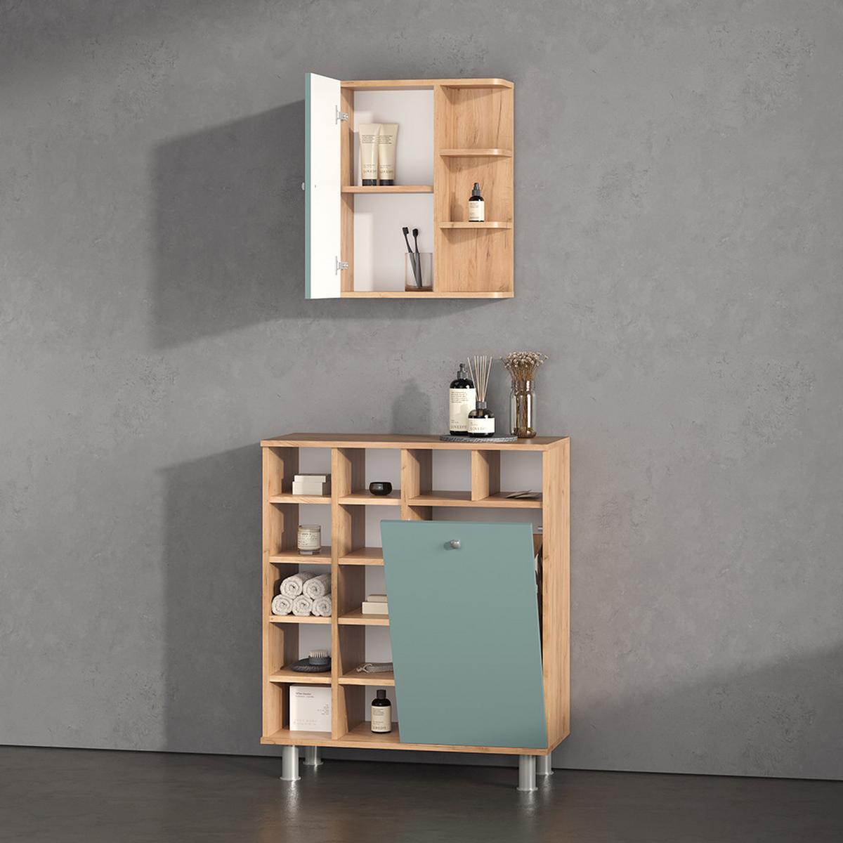 BADSCHRANK Fucino Grün 47.2 x 59.2 cm - Grün, Holzwerkstoff (47.2/59.2/20.8cm) - Livinity®