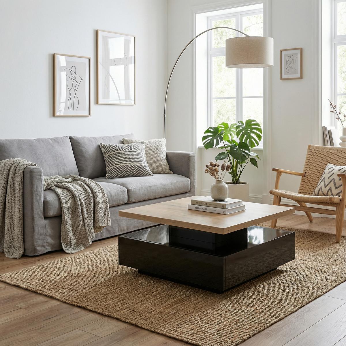 COUCHTISCH 70x70 cm Hochglanz mit 360° drehbar - Eichefarben, Holzwerkstoff (70/70/36cm) - Urban Meuble