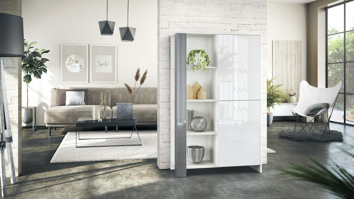 WOHNZIMMERSET Venedig Grau Hochglanz - Grau, Holzwerkstoff (248/151.5/36cm) - Vladon
