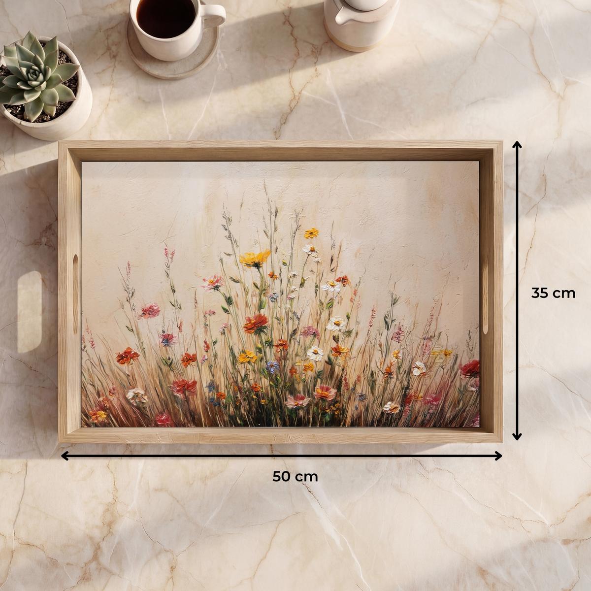 TABLETT Wildblumen - Pinselstriche - Ruhig 50x35 cm - Multicolor, Holz (50/5/5cm) - OnlyWow