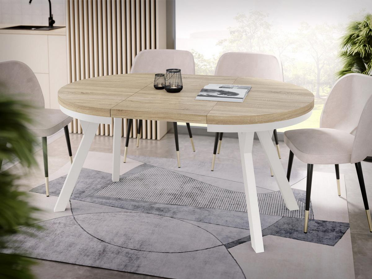 ESSTISCH Lume Weiß runder ausziehbarer, Sonoma Eiche 100-150/100/76 cm - Weiß/Sonoma Eiche, Holz/Holzwerkstoff (100/150/76cm) - WFL GROUP
